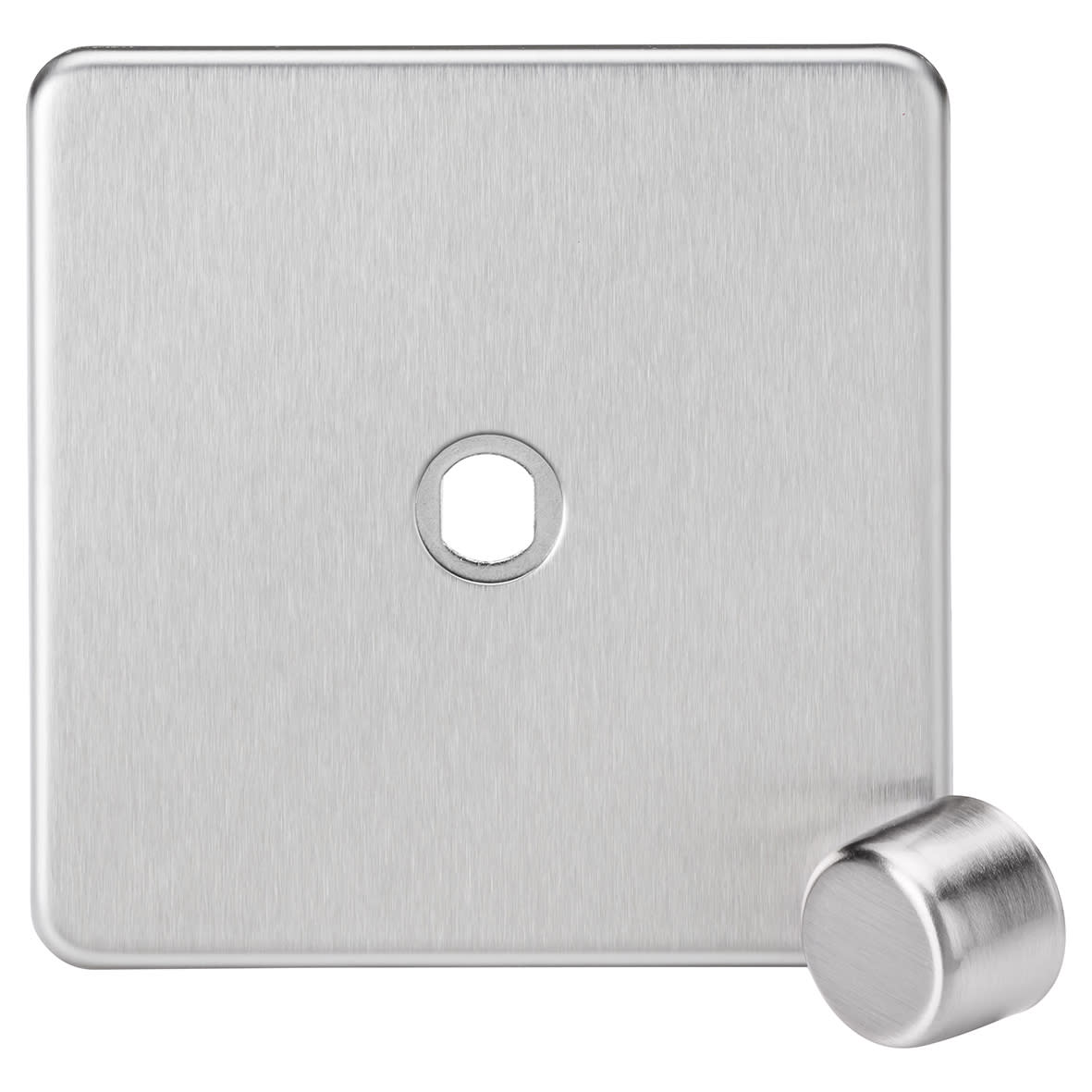 1 Gang Screwless Flat Dimmer Plate with Metal Dimmer Cap - Brushed Chrome
