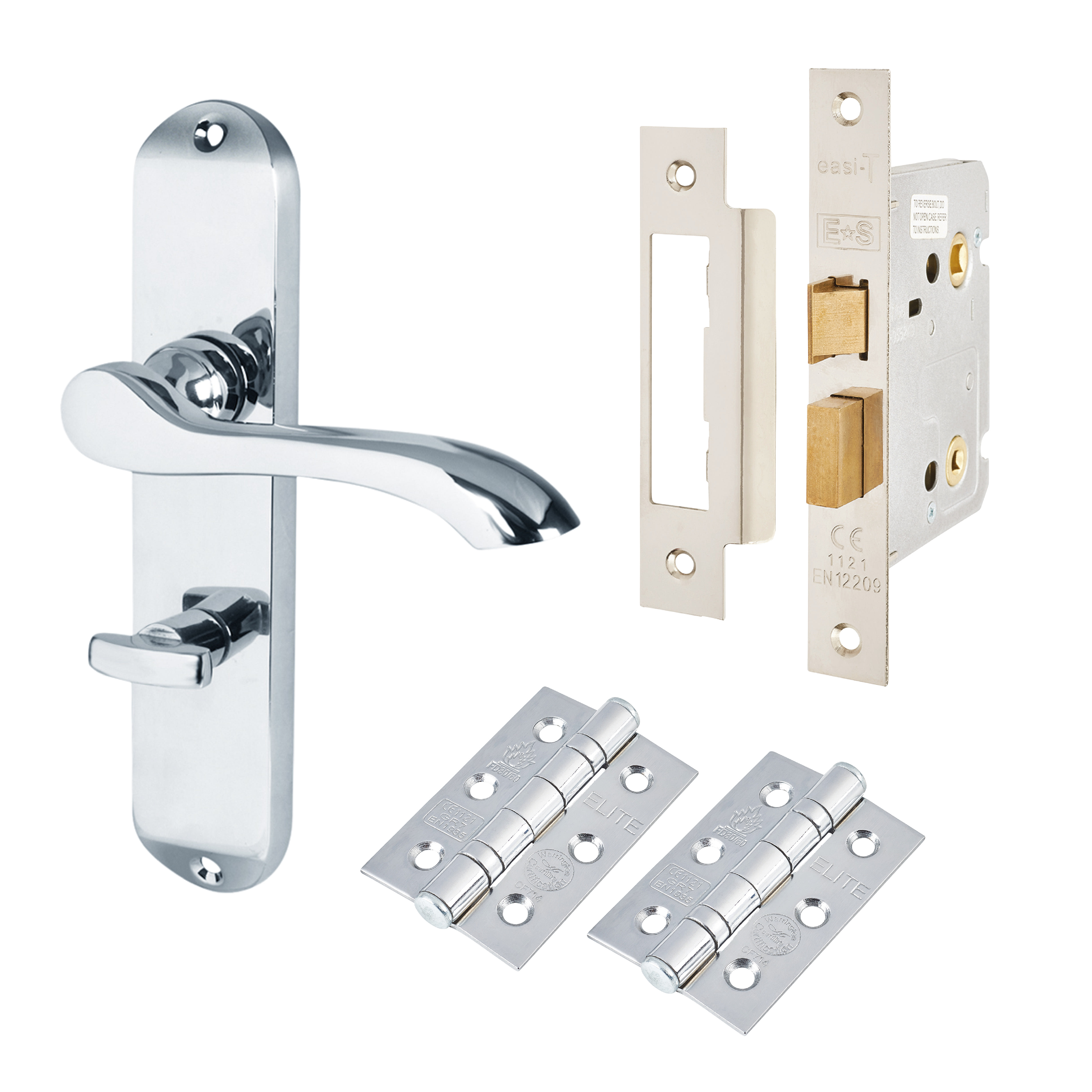 Polished Chrome Scroll Bathroom Lock Door Handles Pack - Ancona Range