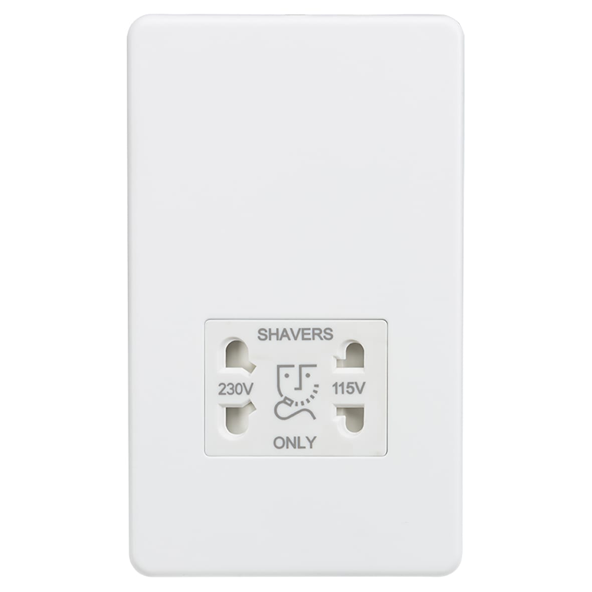 115/230V Screwless Flat Plate Dual Voltage Shaver Socket - Matt White & White insert