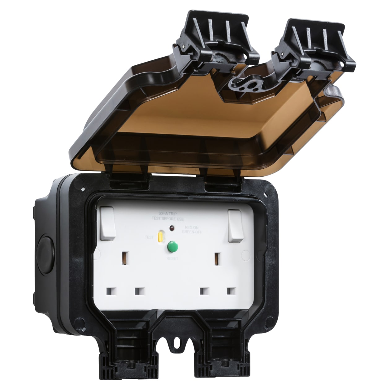13A 2 Gang 30mA RCD Switched Outdoor Weatherproof Socket - Black