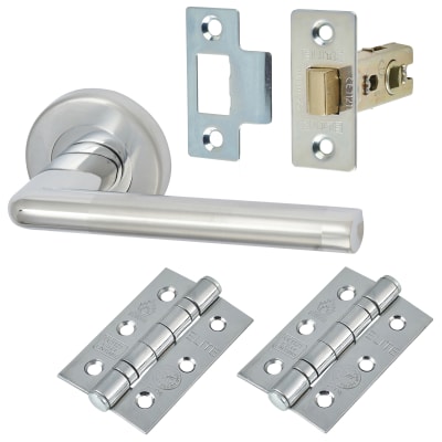 Satin/Polished Chrome Latch Door Handles on Rose Pack - Lena Range
