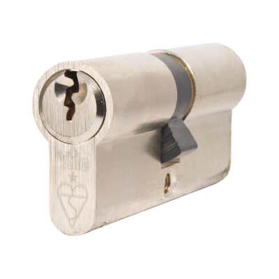 1 Star 6 Pin Kitemarked 90mm Euro Double Cylinder - 45 + 45mm - Pol Nickel - Keyed Alike - Pair
