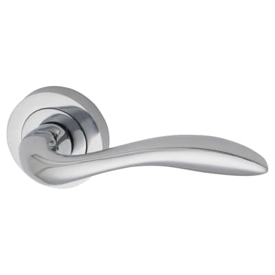 Polished Chrome Door Handles on Round Rose - Sussex Range