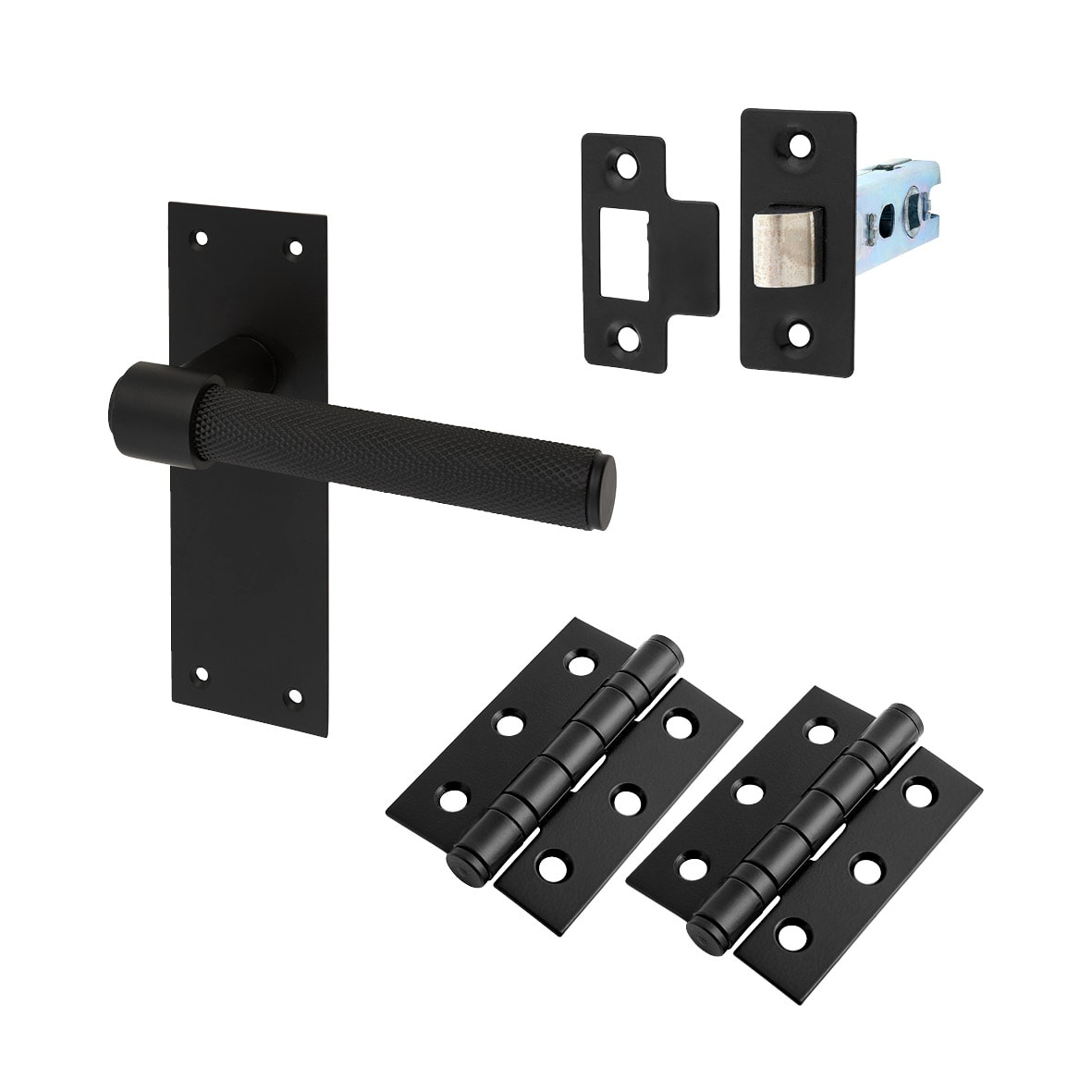 Matt Black Knurled Latch Door Handles Pack - Loxley Range