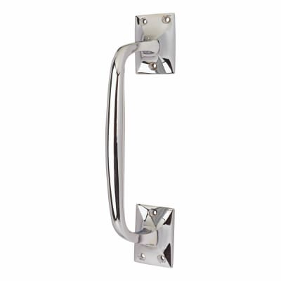 Traditional Polished Chrome Heavy Cast Offset Door Pull Handle - Screw Fix - 250mm Centres