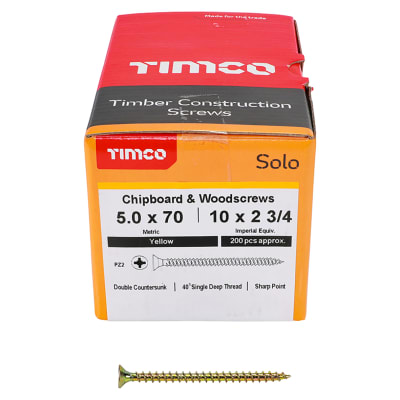 Solo Chippy Pozi Countersunk Wood Screws - 5.0 x 70mm - Yellow Zinc - Pack of 200