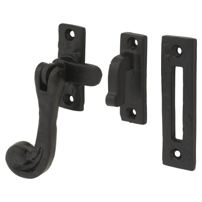 Tudor Mortice & Hook Plate Casement Window Fastener - Reversible - Antique Black Iron