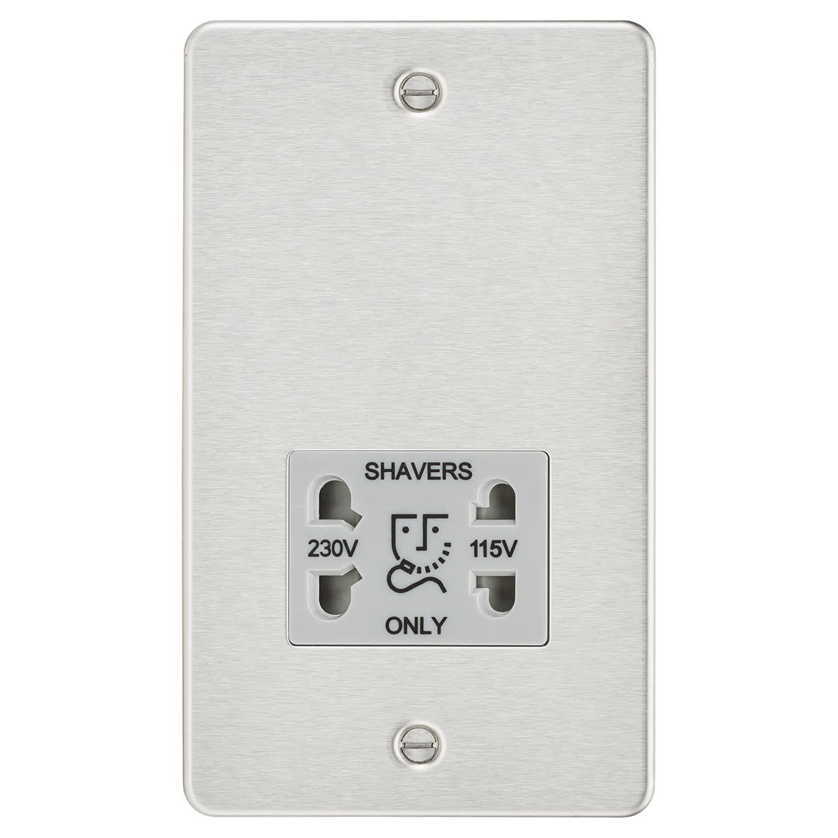 115/230V Flat Plate Dual Voltage Shaver Socket - Brushed Chrome with Grey Insert