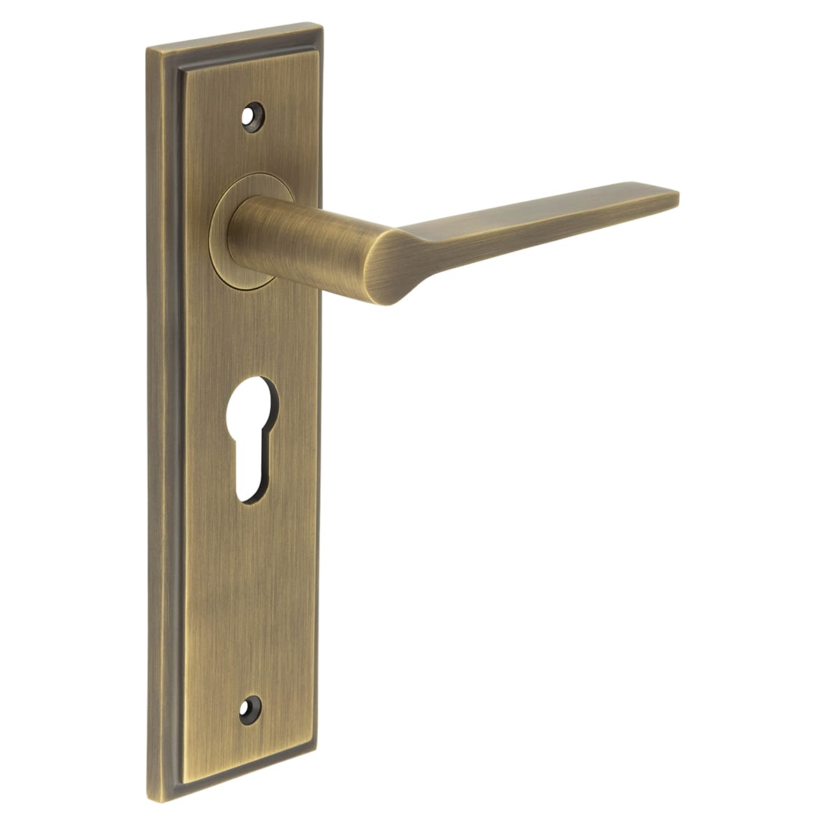 Antique Brass Fire Rated Euro Lock Door Handles - Knightsbridge - 200 x 55mm