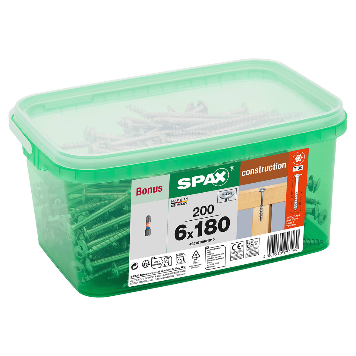 T-Star Plus Torx Washer Head Wood Screws - 6.0 x 180mm - WIROX Zinc Plated - Pack of 200