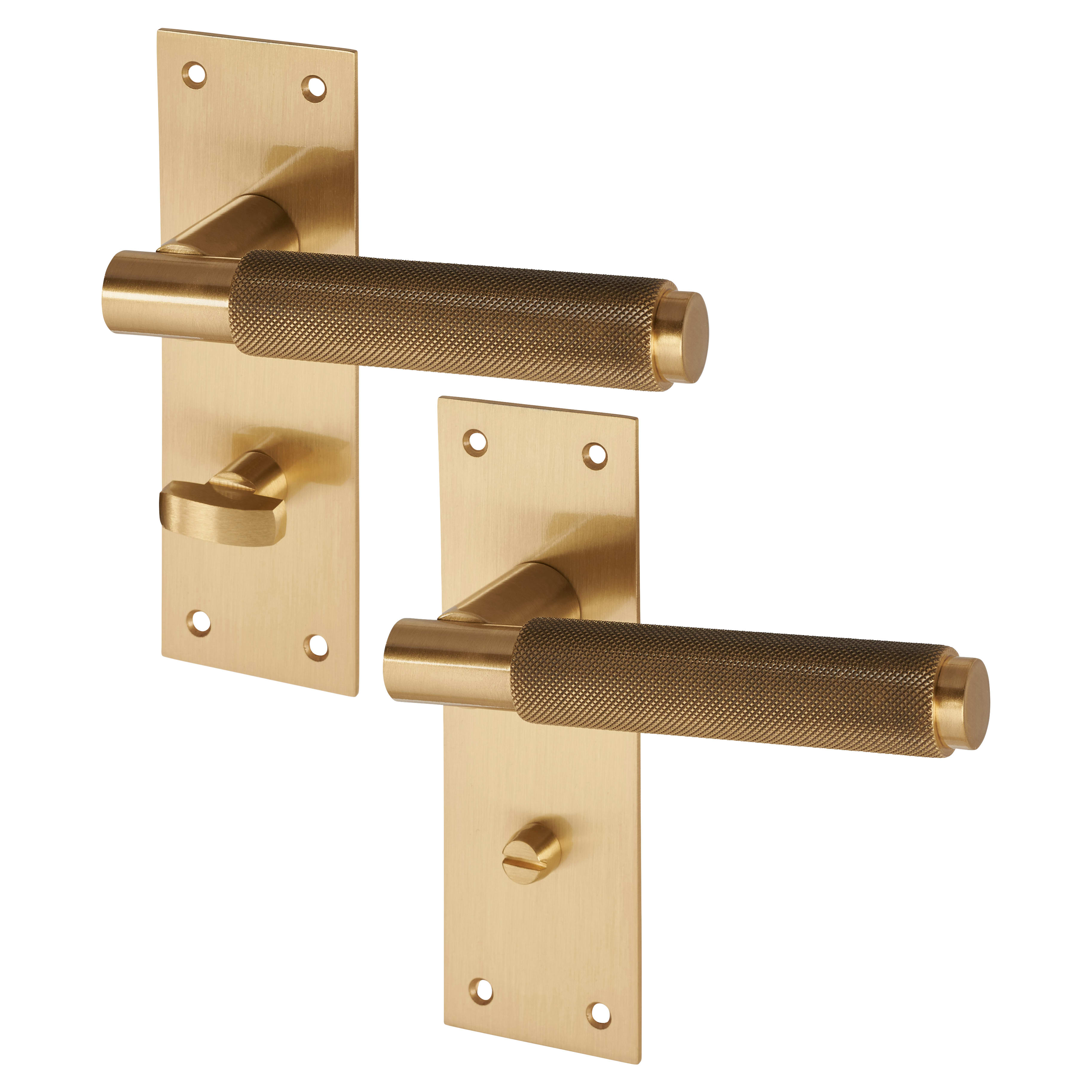Brass Satin Brass Knurled Bathroom Door Handles - Varese Range - 130 x 55mm