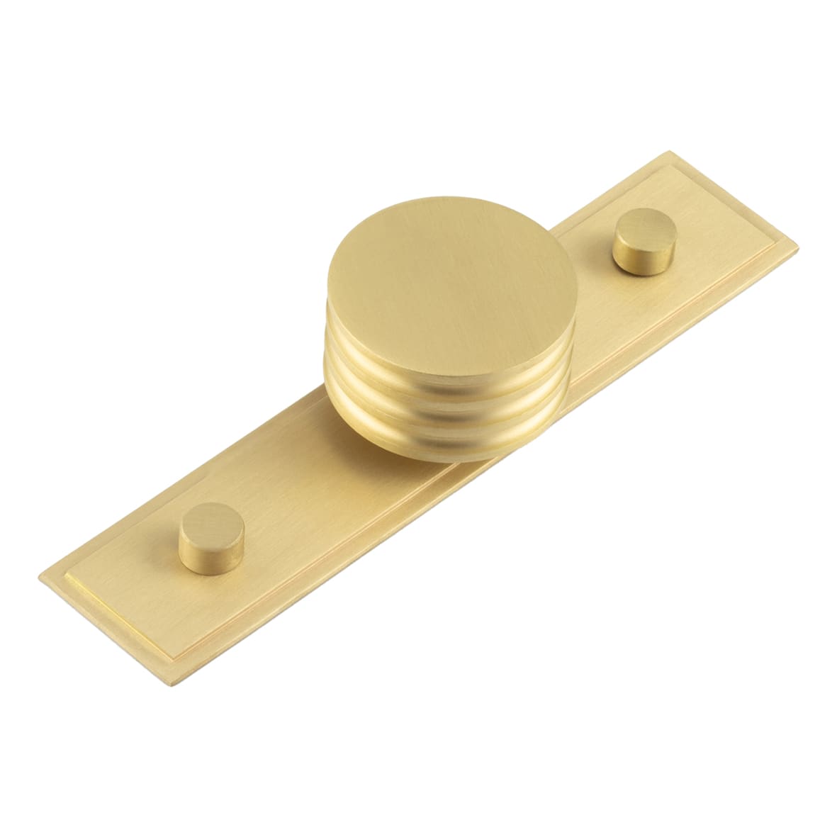 Sturt Grooved Round Cabinet Knob on Stepped Backplate - 40mm Diameter - Satin Brass