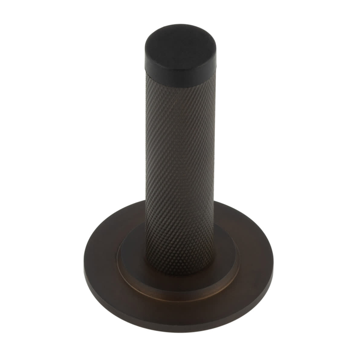 Knurled Projection Door Stop on Stepped Rose - 76mm Projection - Dark Bronze
