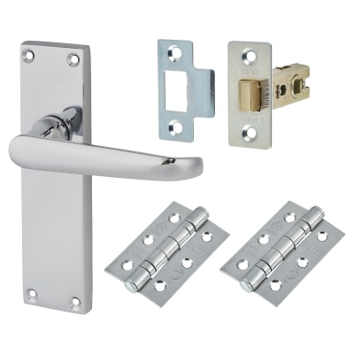 Polished Chrome Victorian Straight Latch Door Handles Pack