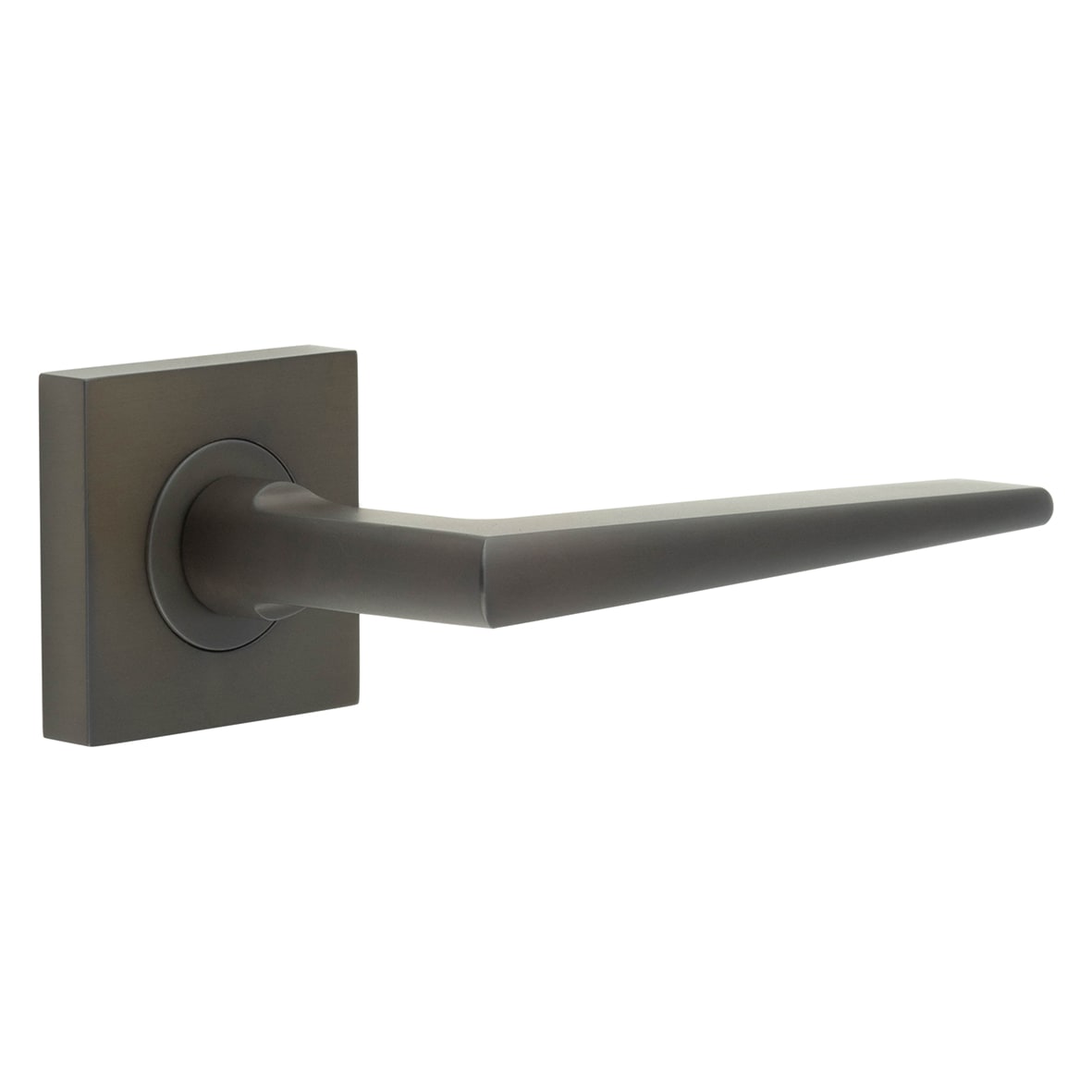 Dark Bronze Fire Rated Door Handles on Square Plain Rose - Mayfair Range