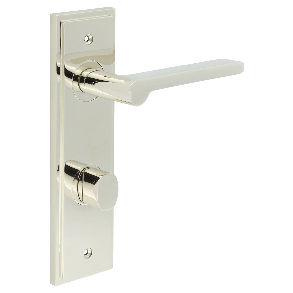 Polished Nickel Fire Rated DIN Bathroom Door Handles - Fitzrovia - Inner 2 - 200 x 55mm