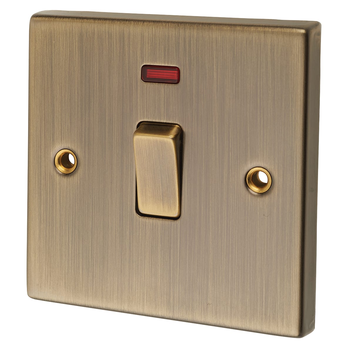 20A 1 Gang Double Pole Appliance Switch with Neon - Antique Brass
