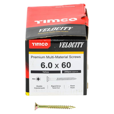 Velocity Pozi Countersunk Wood Screws - 6.0 x 60mm - Yellow Zinc - Pack of 200