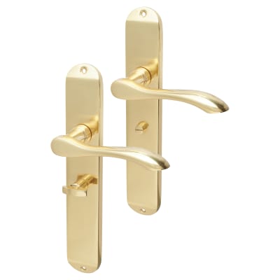 Polished Brass Bathroom Door Handles - Long Plate - Altea Range - 240 x 41mm