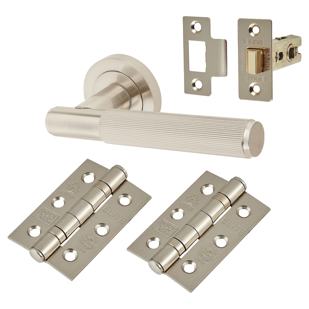 Satin Nickel Lines Latch Door Handles Pack - Nova Range