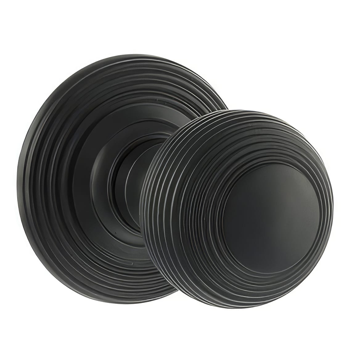 Old English Ripon Reeded Beehive Mortice Door Knob - 70mm Rose Diameter - Matt Black