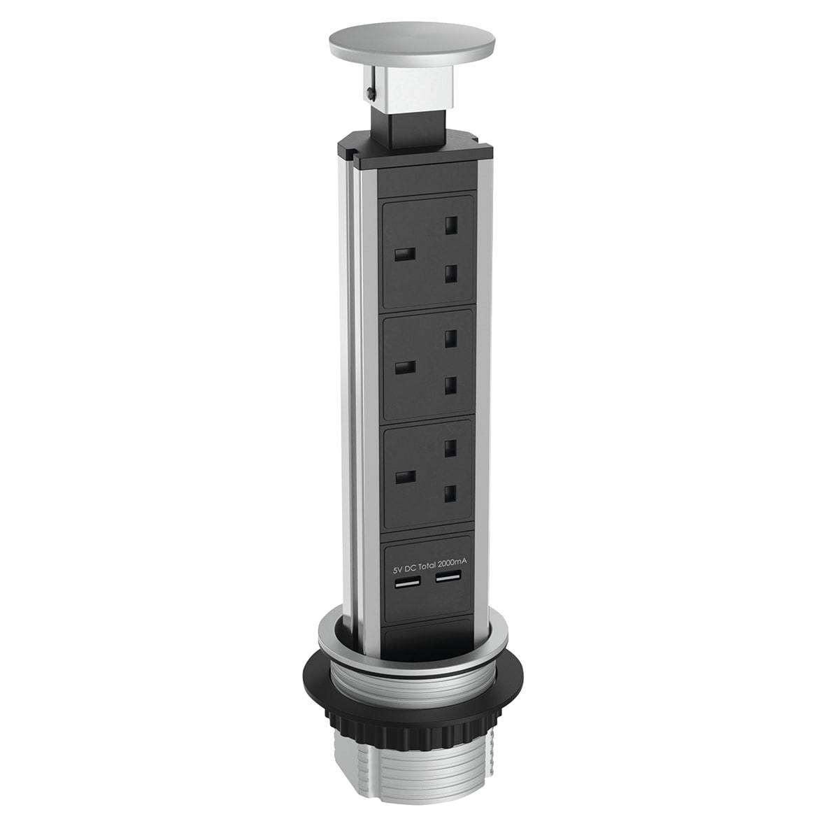 SensioPod E Slimline 3 Gang Pop-Up Socket with 2 x USB Ports - Stainless Steel