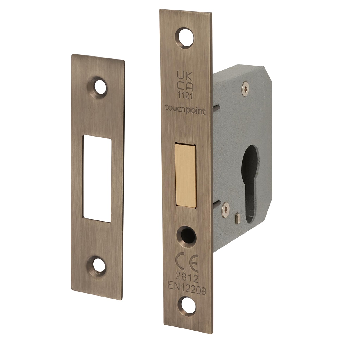Contract Euro Profile Deadlock - 65mm Case - 44mm Backset - Antique Brass
