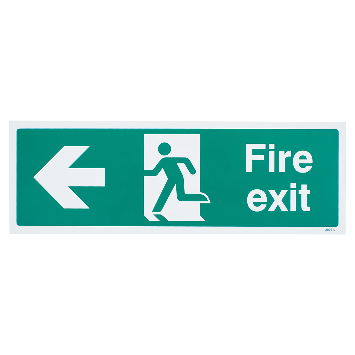 Fire Exit Running Man Left Arrow Sign - 450 x 150mm - Rigid Plastic
