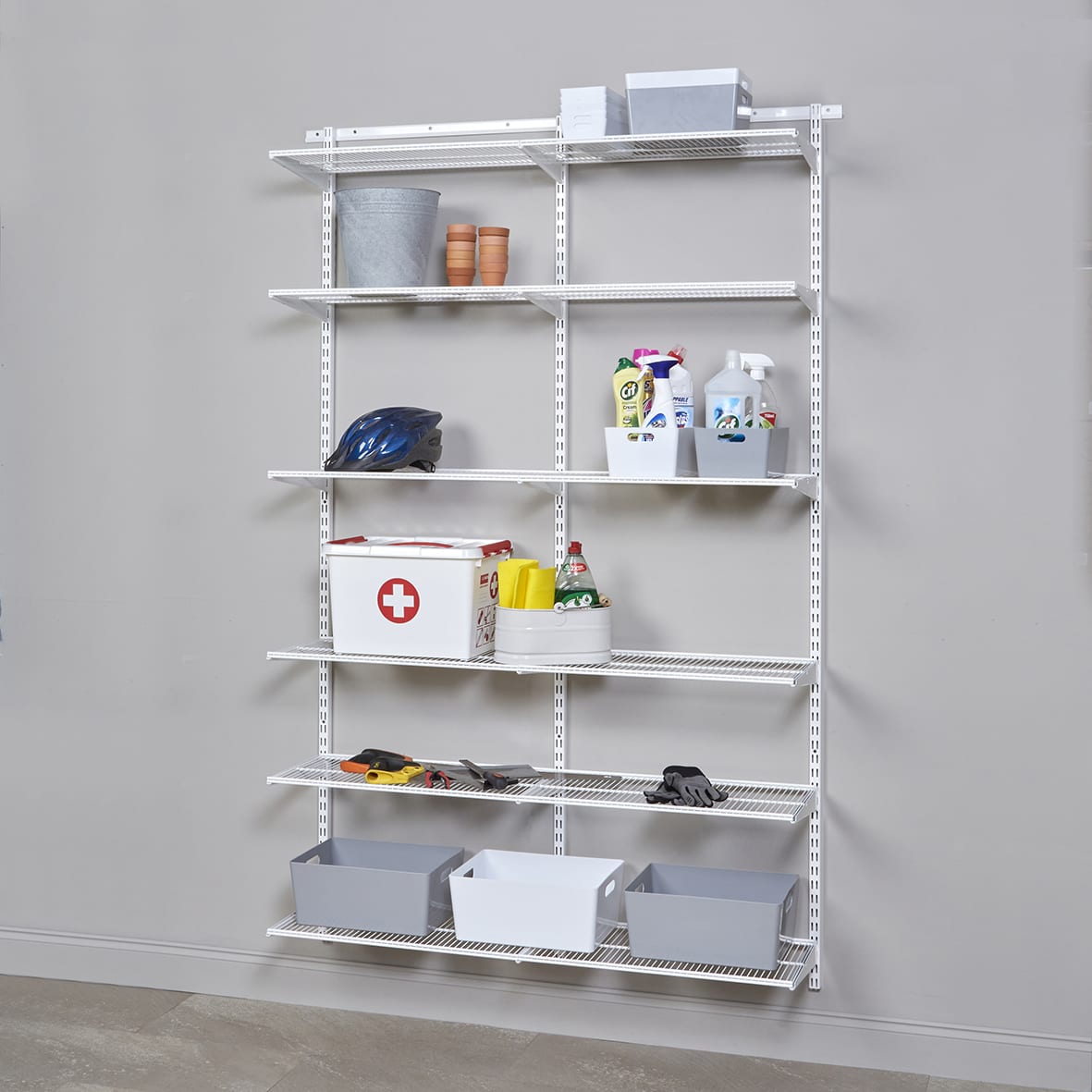 Wardrobe & Storage Starter Kit - 2 Bay, 12 Ventilated Wire Shelf -1248 x 2140 x 320mm - White