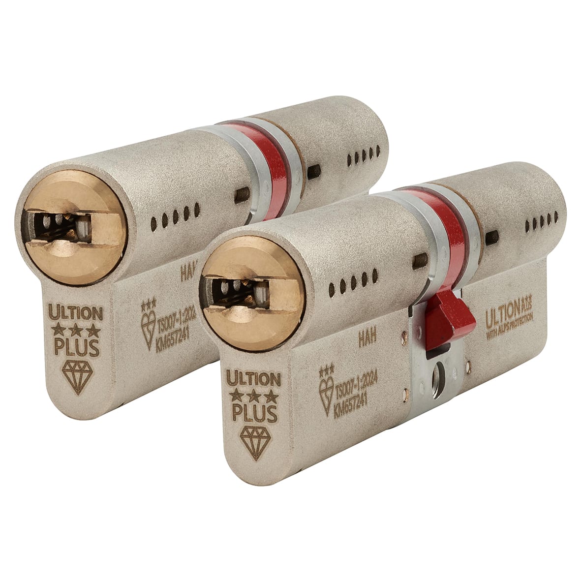 ALPS 3 Star PLUS Euro Double Cylinder - 50mm + 50mm - Satin Nickel/Brass - Keyed Alike - Pair