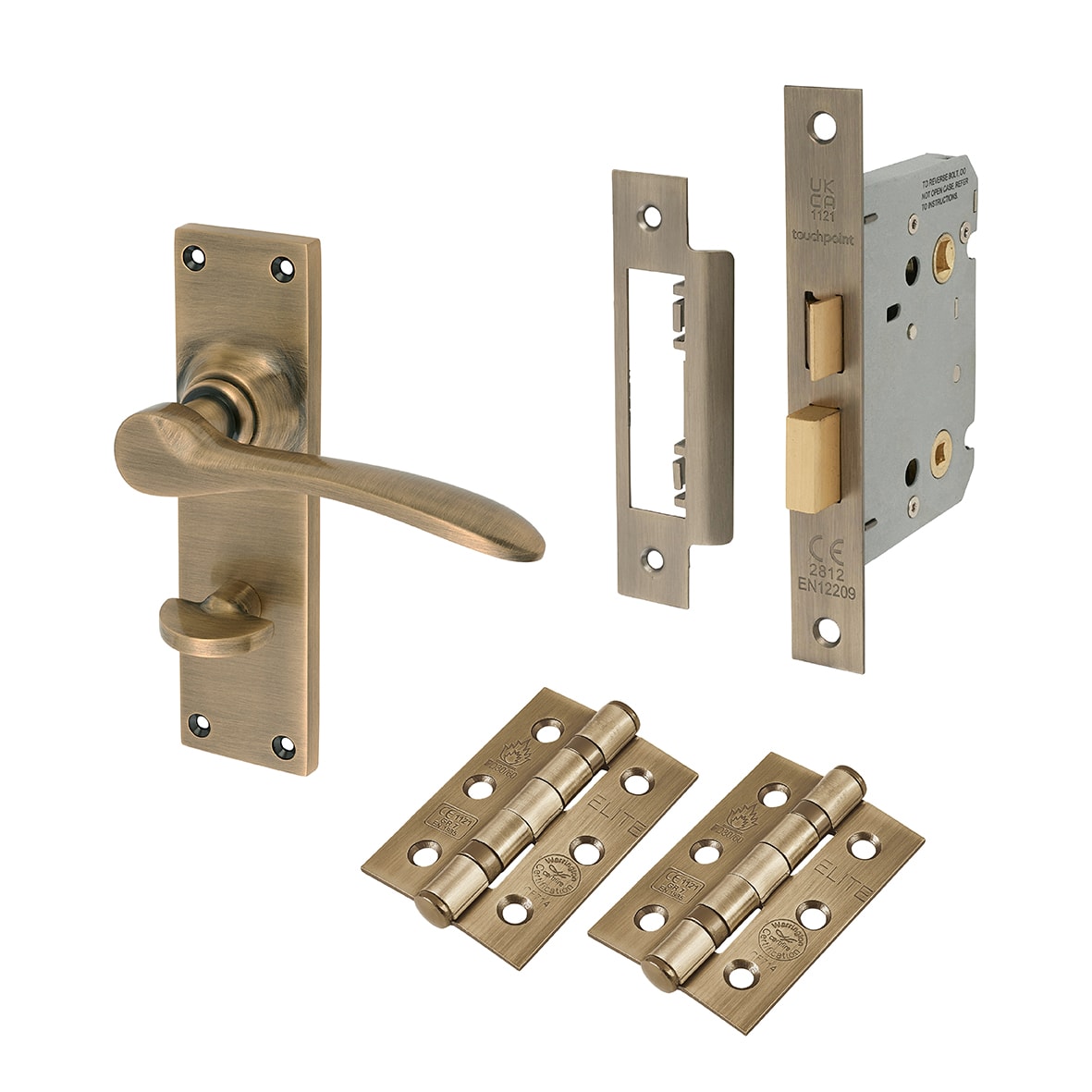 Antique Brass Bathroom Lock Door Handles Pack - Buckingham Range