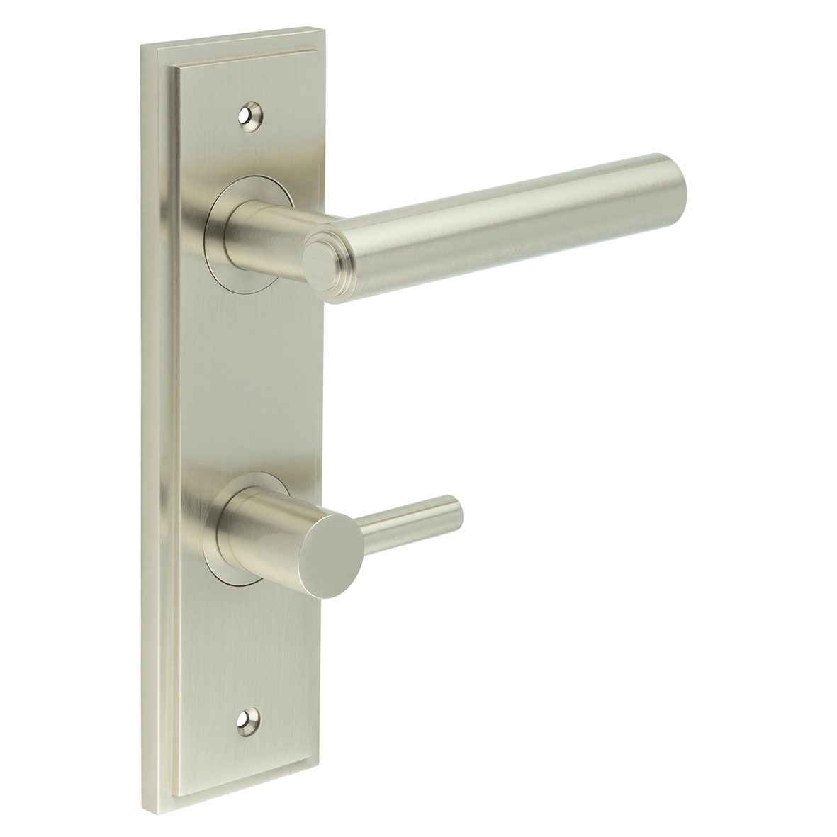 Satin Nickel Fire Rated DIN Bathroom Door Handles - Richmond - Inner 3 - 200 x 55mm