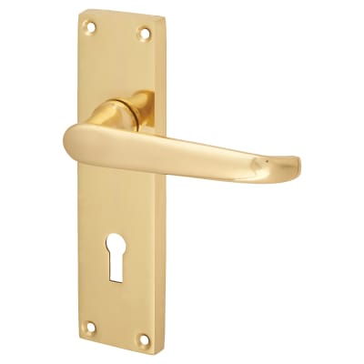 Polished Brass Victorian Straight Keyhole Lock Door Handles - 155 x 42mm