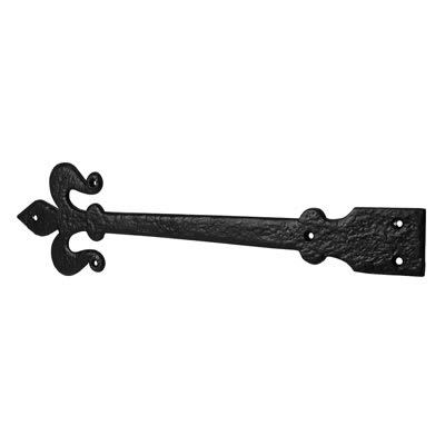 Antique Fleur de Lys Door Hinge Front - 457 x 120mm - Antique Black Iron