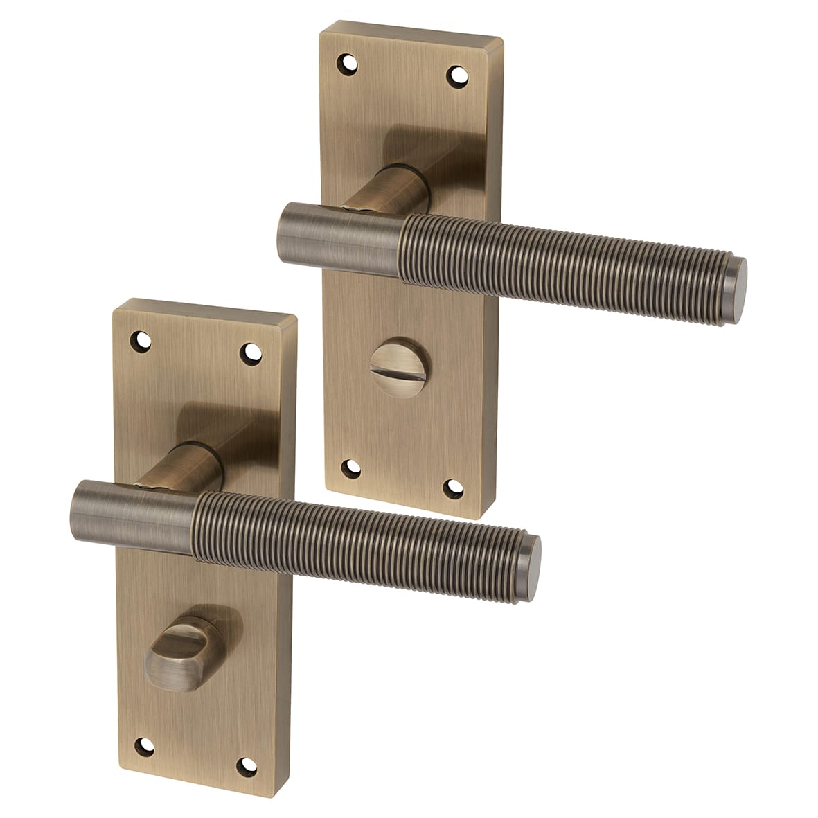 Antique Brass Reeded Bathroom Door Handles - Lily Range - 155 x 55mm