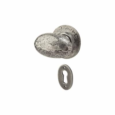 Pewter Oval Mortice/Rim Door Knob with Escutcheon - 60mm Rose Diameter