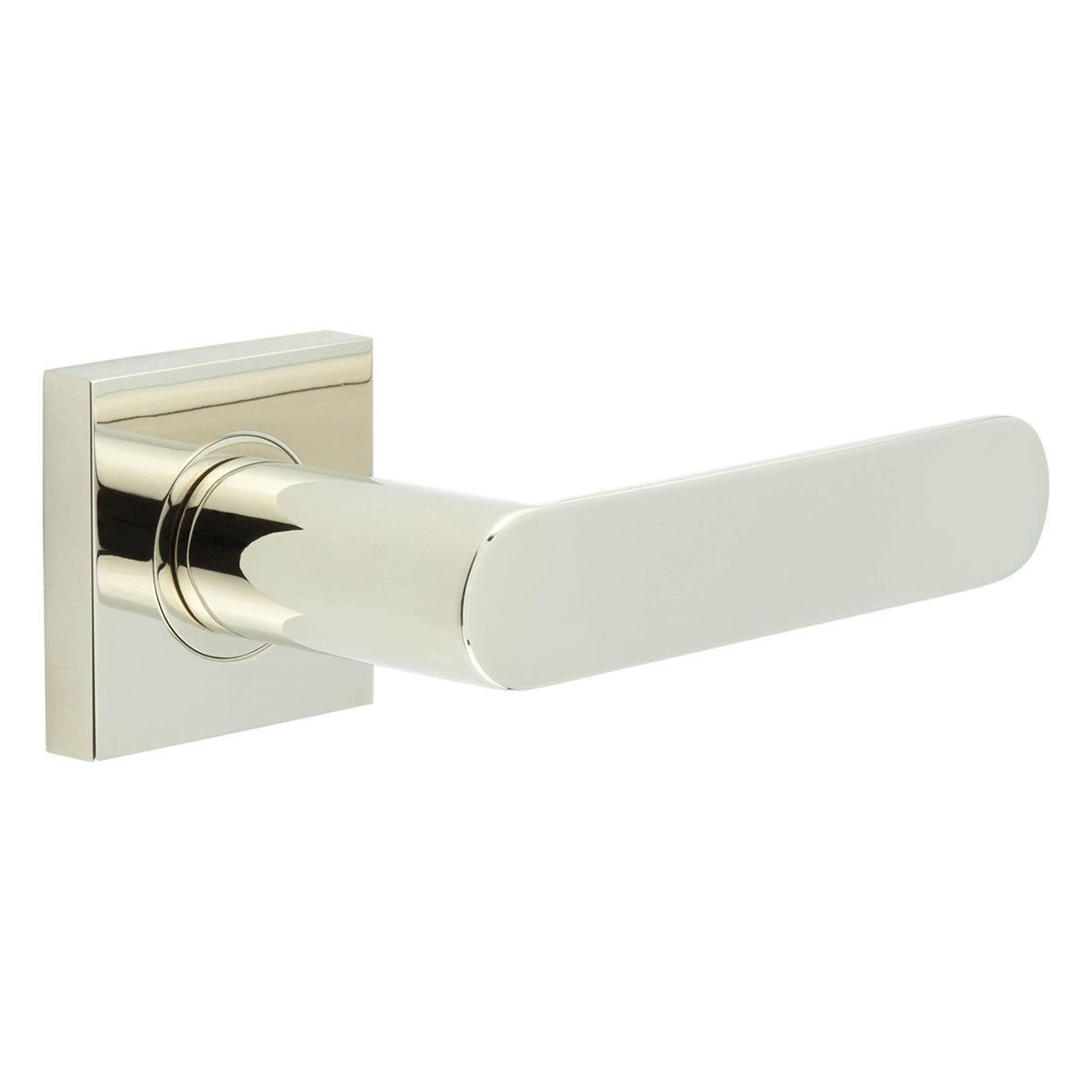 Polished Nickel Fire Rated Door Handles on Square Rose - Kensington Range