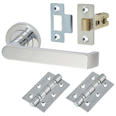 Brass Polished Chrome Latch Door Handles on Rose Pack - Concept Range