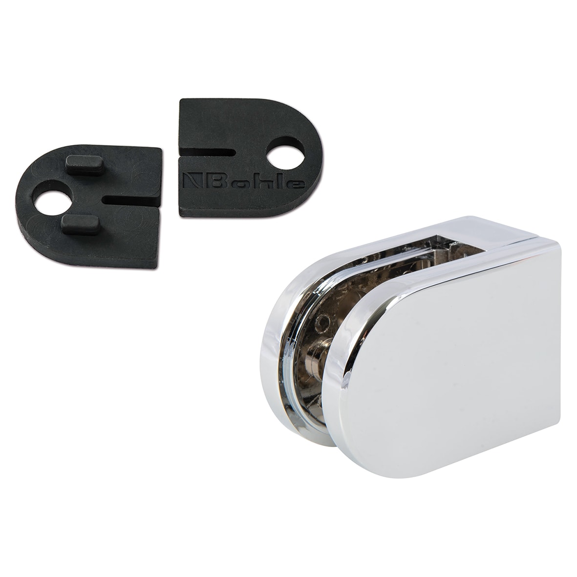 D Shaped Balustrade Clamps & Inserts - 10mm Glass - 63mm x 45mm - Polished Chrome - Pack of 4
