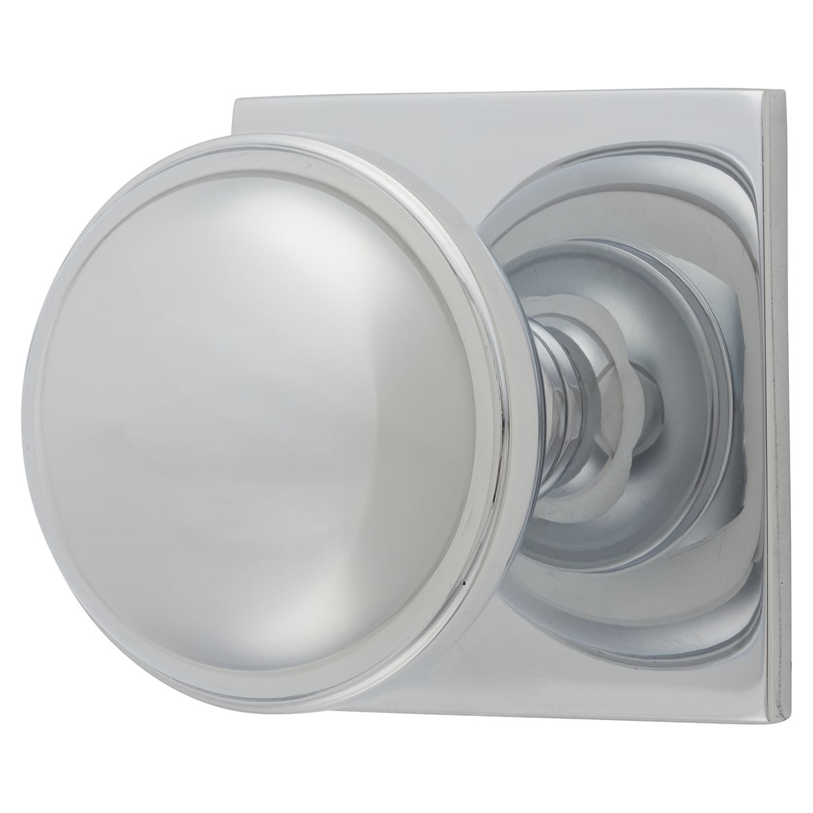 Quantock Cabinet Knob on Square Backplate - 34mm Diameter - Polished Chrome