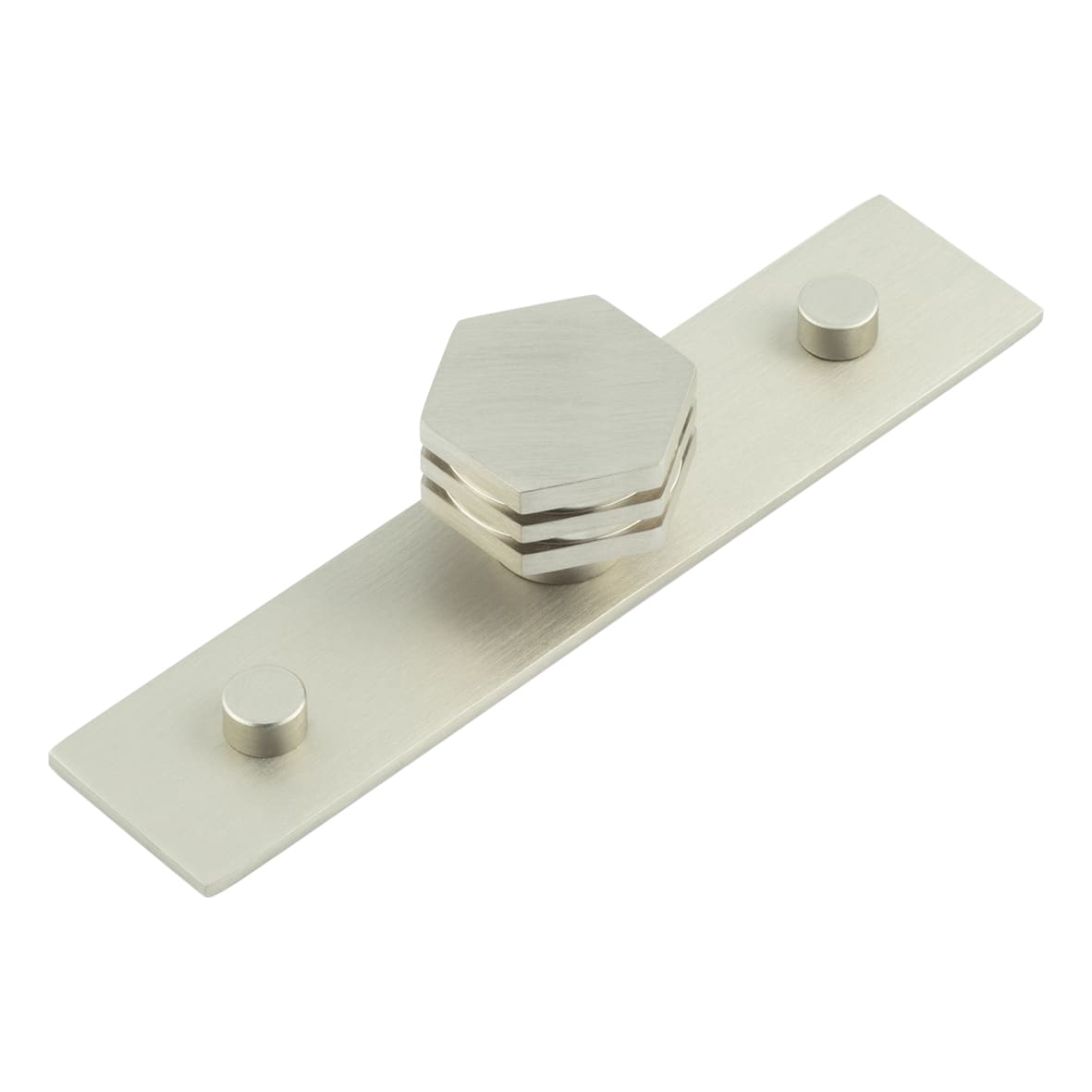Nile Hex Cabinet Knob on Plain Backplate - 30mm Diameter - Satin Nickel