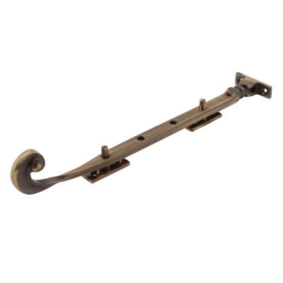 Cast Solid Curl Casement Window Stay - 10"/250mm Length - Antique Brass