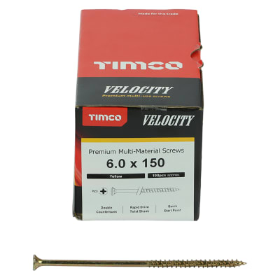 Velocity Pozi Countersunk Wood Screws - 6.0 x 150mm - Yellow Zinc - Pack of 100