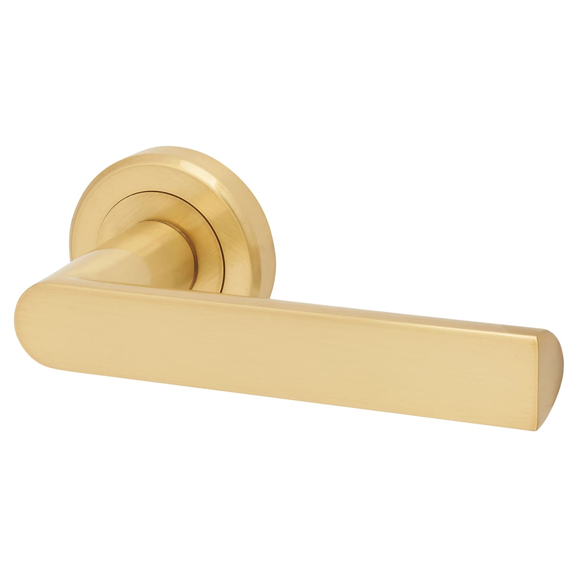 Brass Satin Brass Door Handles on Round Rose - Edge Range