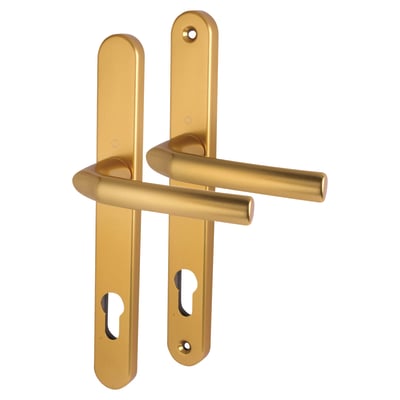 1117/3810N Gold uPVC Multipoint Door Handles - Long Plate - 92mm c/c - 70mm door - Birmingham Range