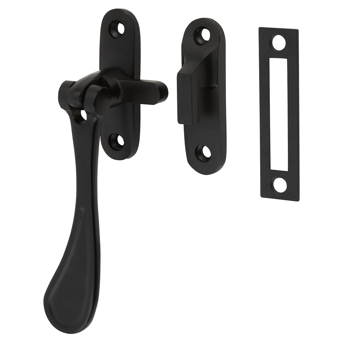 Victorian Mortice & Hook Plate Casement Window Fastener - Reversible - Matt Black