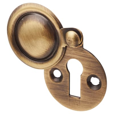Victorian Covered Escutcheon - 32mm Diameter - Keyhole - Antique Brass