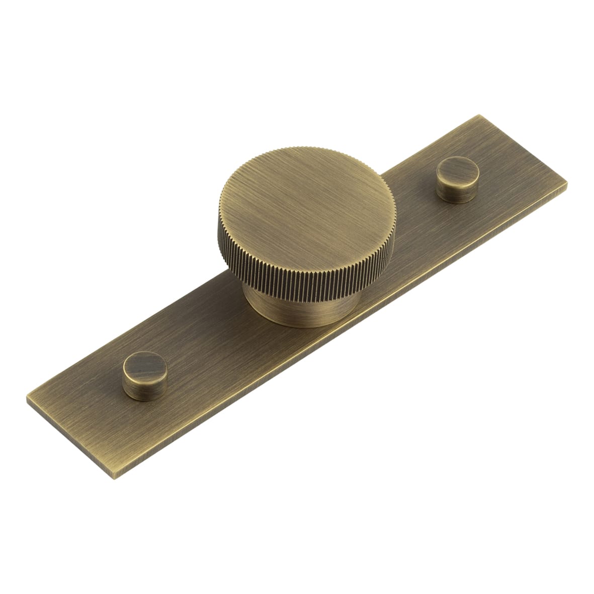 Thaxted Lines Round Cabinet Knob on Plain Backplate - 40mm Diameter - Antique Brass