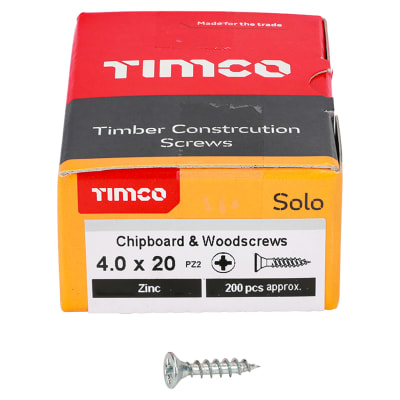 Solo Chippy Pozi Countersunk Wood Screws - 4.0 x 20mm - Zinc Plated - Pack of 200