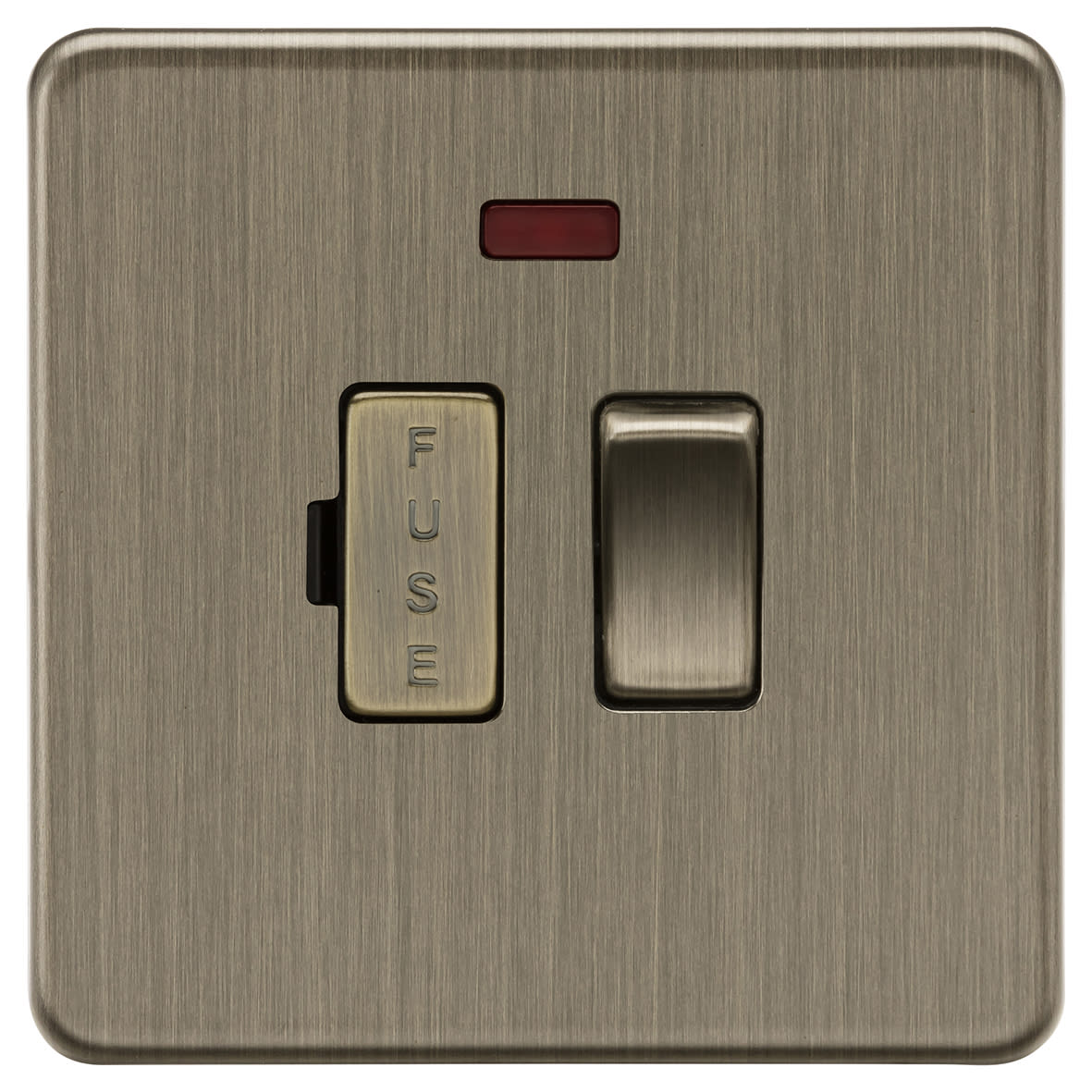 13A 1 Gang Screwless Flat Plate Switched Fused Spur with Neon - Antique Brass